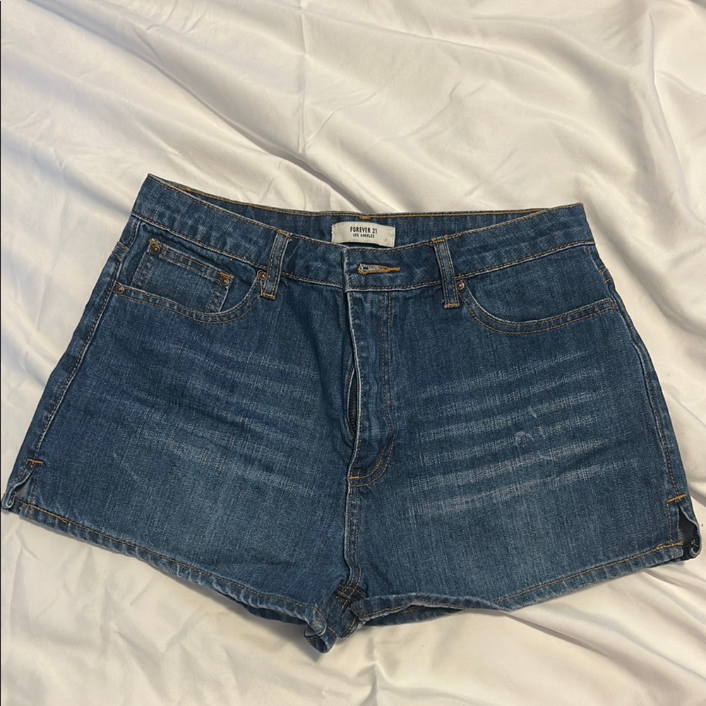 Forever 21 Blue Jean Shorts High-Waisted Raw Hem